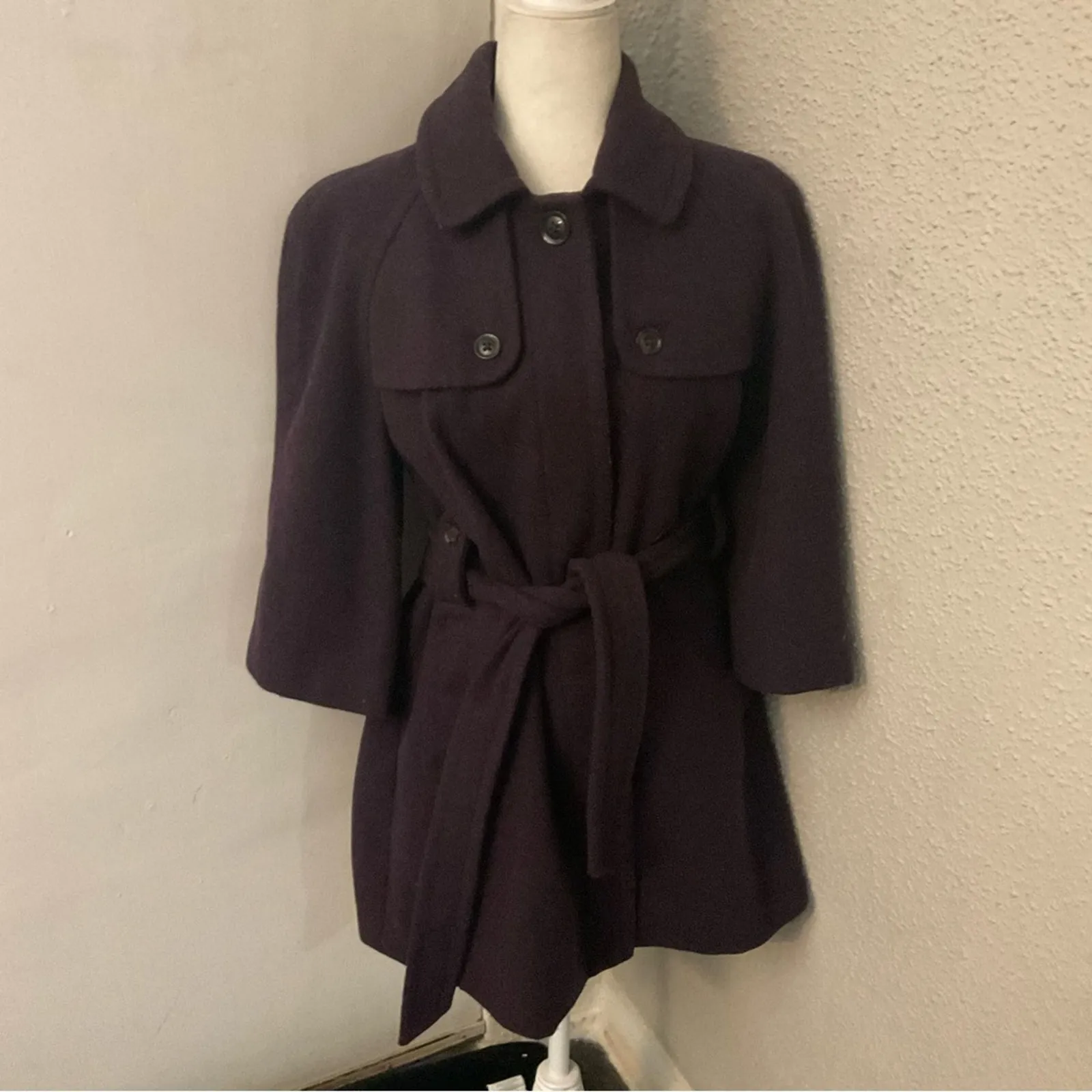 GAP Purple Belted Pea Coat M Indie Vanguard Classic Preppy Corporate Academia - Image 7