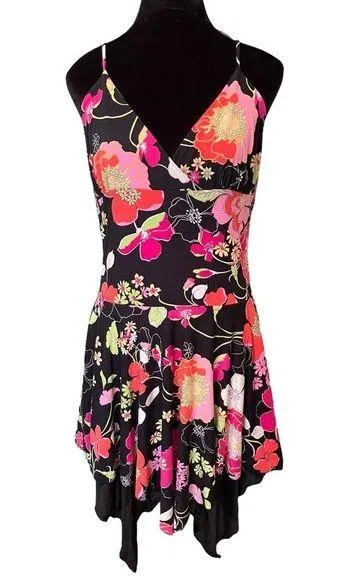 Graffiti New York Y2K Flower Power Hippie Fairy Mermaid Handkerchief Hem Dress Size M - Image 1