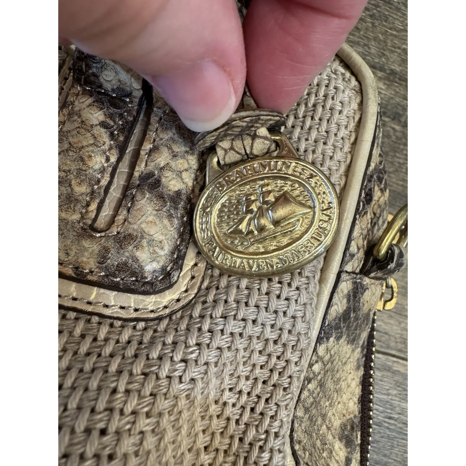 Brahmin Small Caroline satchel bag in a textured canvas Snakeskin Embossed - Image 8