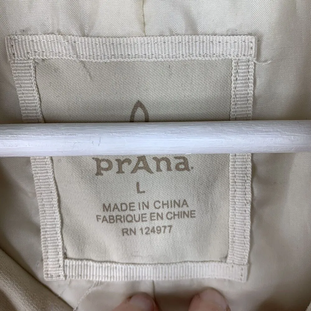 Prana Size L Jacket Soft Shell Full Zip Lined Button Front Beige Women’s Pockets - Image 2
