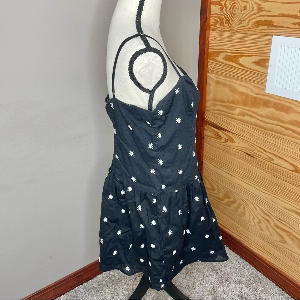 Black White Floral Spaghetti Strap Smocked V-Neck Mini Dress Plus Size XXL - Image 4