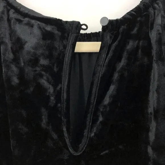 New  Crushed Velvet Tassel Tie Waist Dress Sleeveless Mini Black - Image 11