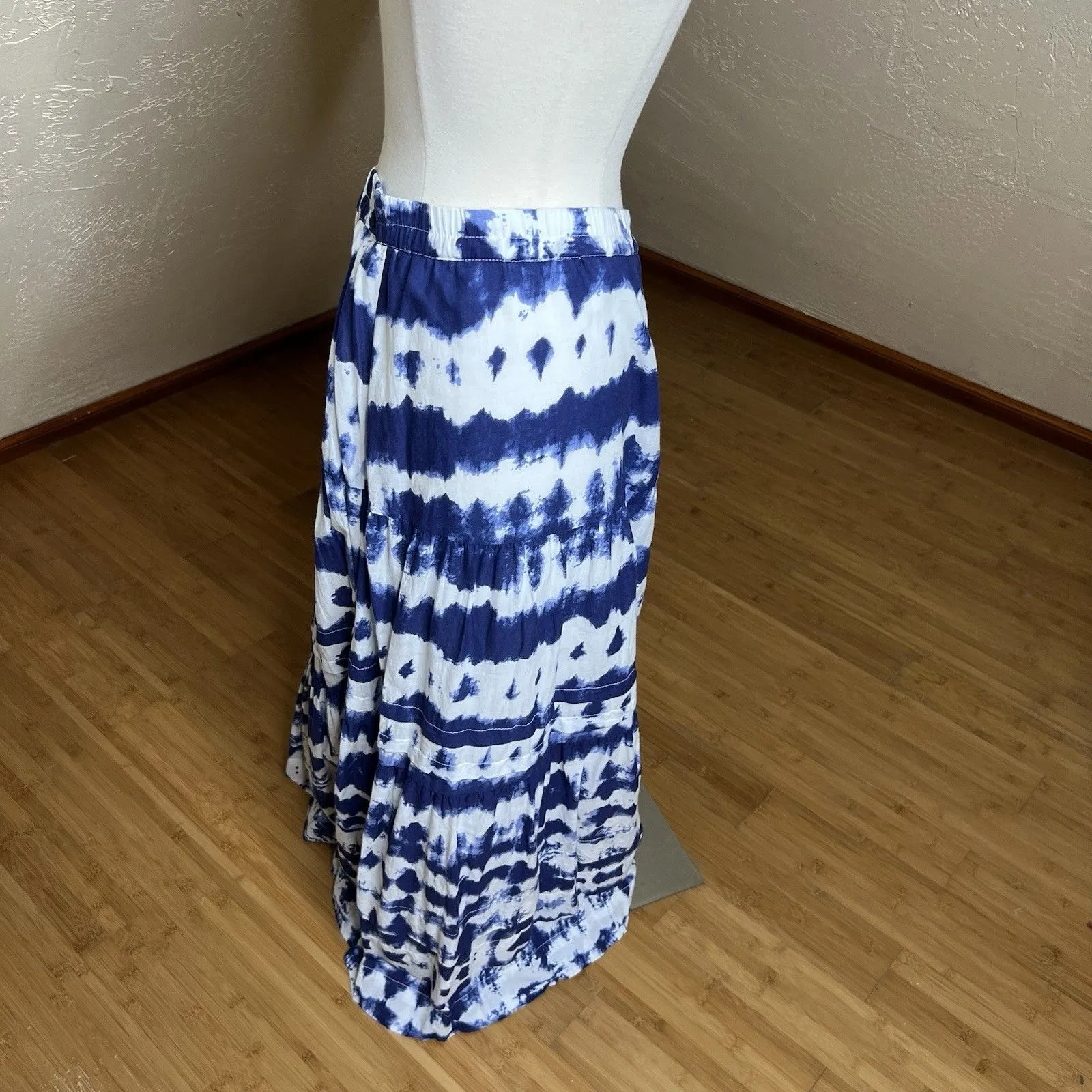 The Pyramid Collection Midi Skirt Womens Large Blue White Tie Dye Pull On Boho - Image 8