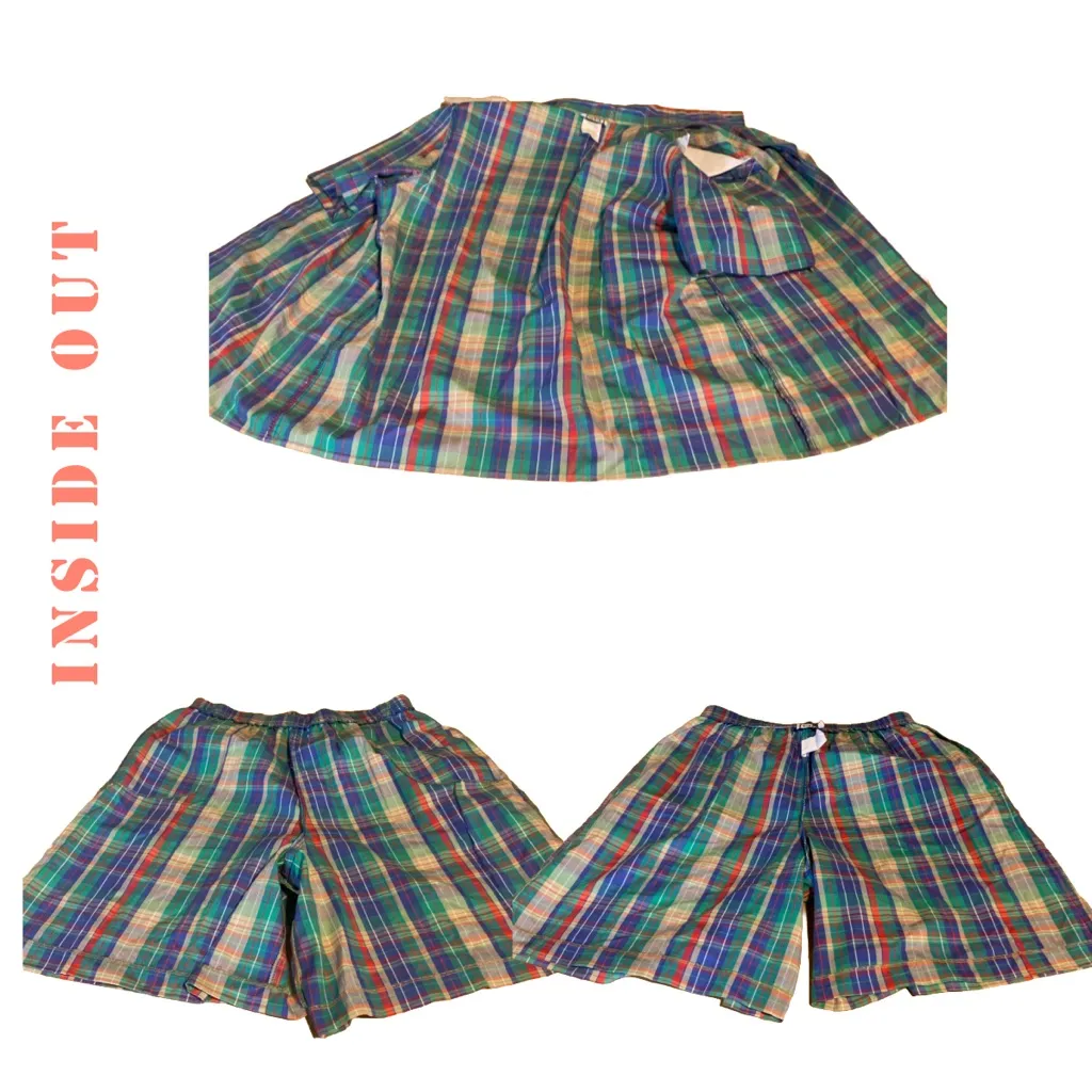 VINTAGE 1980'S CRICKET LANE BLUE PLAID PRINT SHORTS SET (16) Size M - Image 10