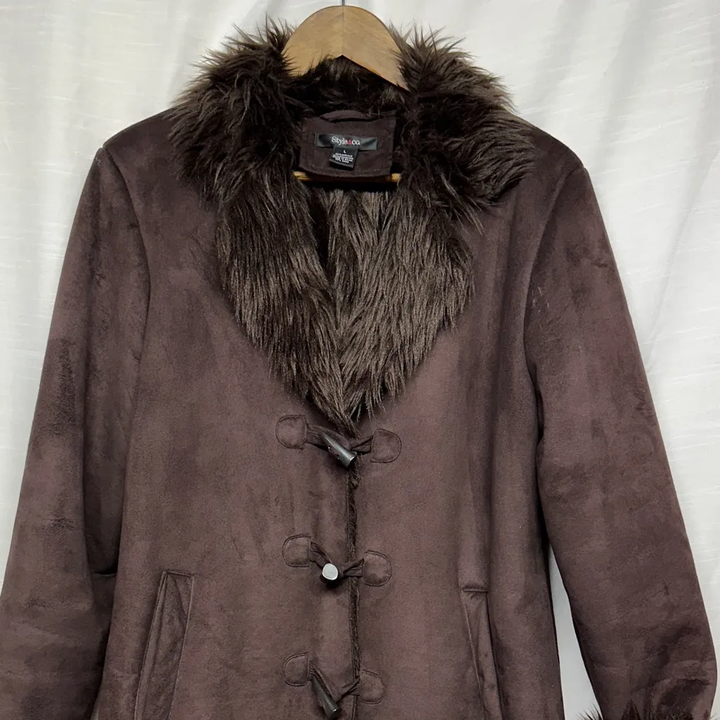 Style & Co. Chocolate Faux Fur Trim Bohemian Teddy Jacket - Image 3