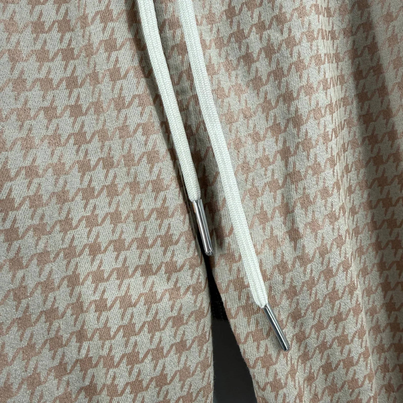 Bevy Flog Shely Pants Size 28 Houndstooth Checkered Metallic Drawstring Pull On Tan - Image 7