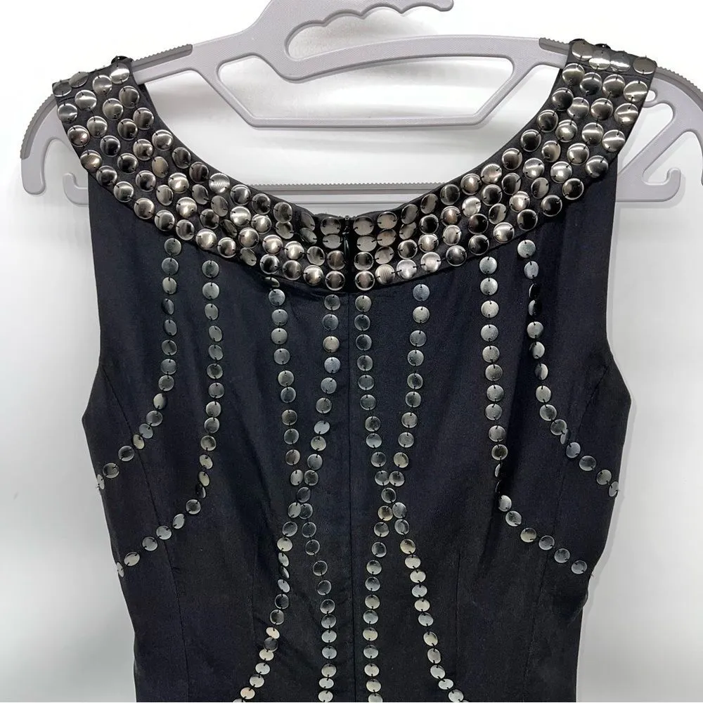 Nanette Lepore Black Boatneck Tank Top w/Metal Piette Details Swagged Throughout - Image 8