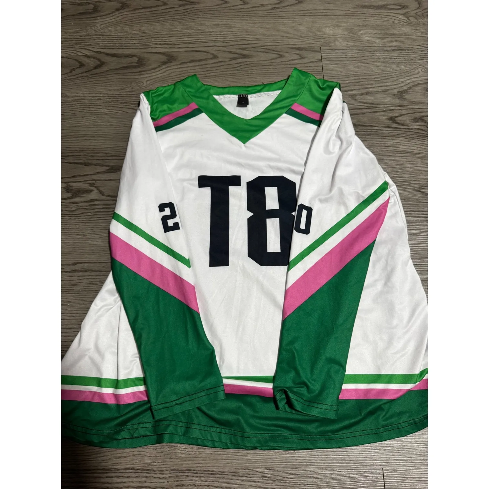 T8 McRae Tate Long Sleeve Jersey Style Shirt Top White Green Pink Size Medium 20 - Image 3