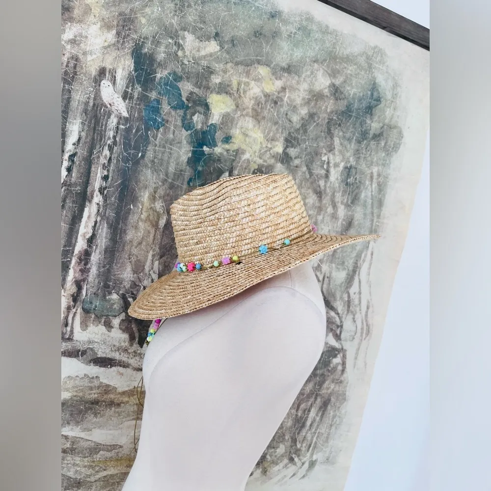 URBAN OUTFITTERS Ashlee Beaded Straw Panama Hat In Neutral NWOT $45 - Image 3