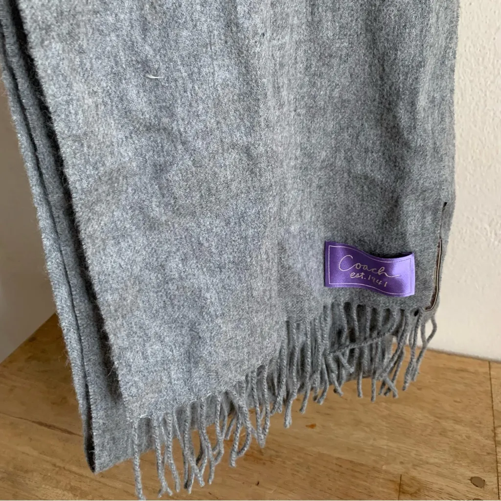 Coach Vintage cashmere and wool blend fringe gray nude preppy wrap scarf - Image 5
