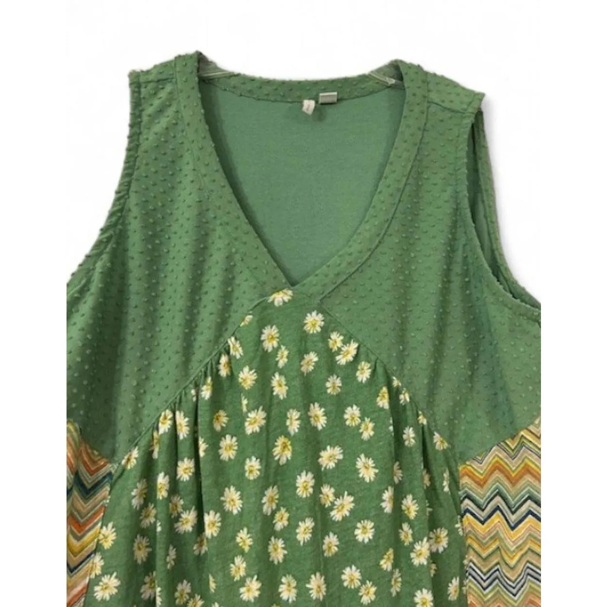 Cato Women’s Boho Festival Green‎ Mixed Media Linen-Blend Tank Top Size L - Image 4