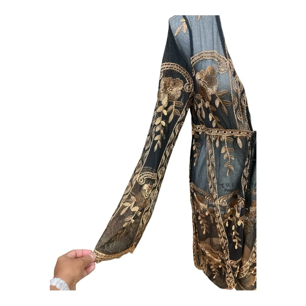 Haute Monde Kimono Duster
Robe Jacket Women Size L Bronze Embroidery Boho Retro - Image 5