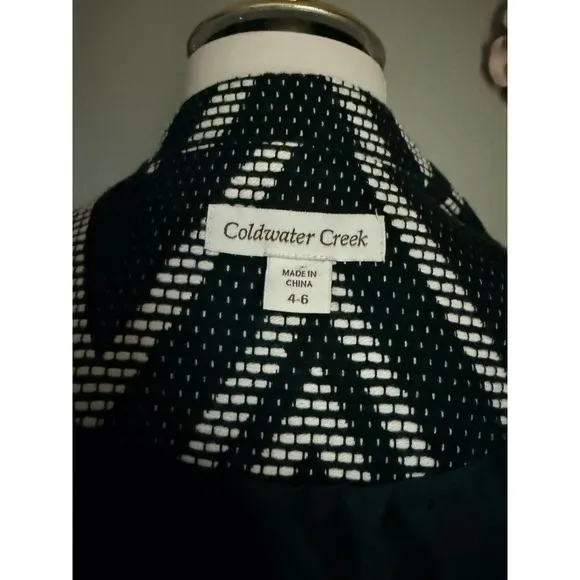 Coldwater Creek Womens Black Ivory Geometric Zigzag Shawl Collar Jacket Sz 4-6 - Image 5