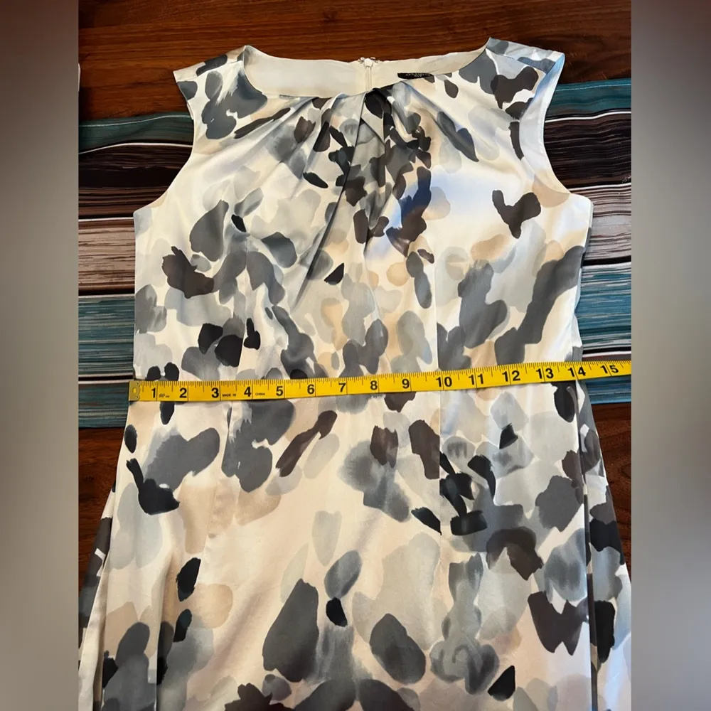 Vintage Anne Taylor Silk Satin Blue Floral Sleeveless Sheath Dress Size 4 - Image 6