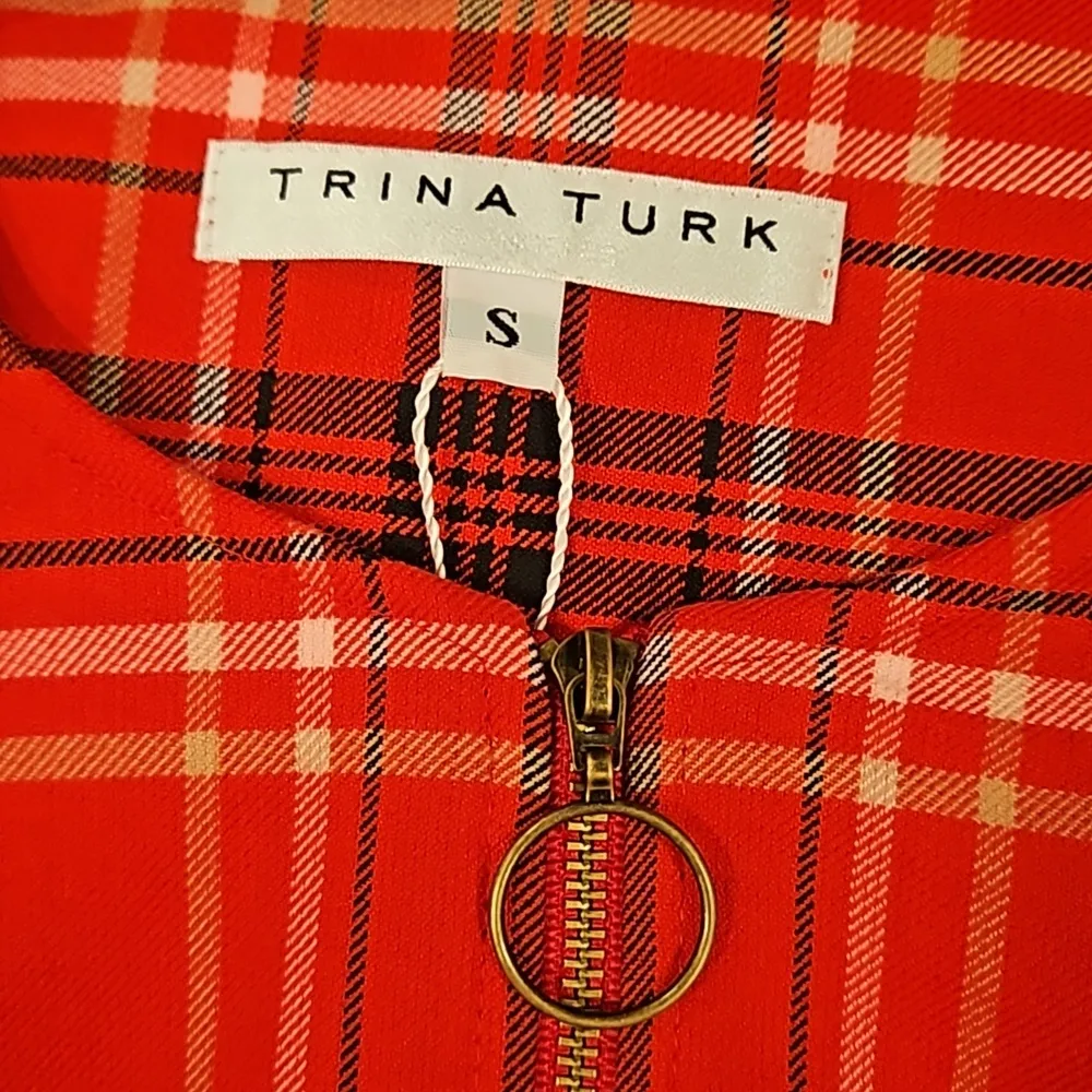 💕TRINA TURK💕 Versed Dress ~ Red Koshijima Check Plaid Print Small S NWT - Image 11