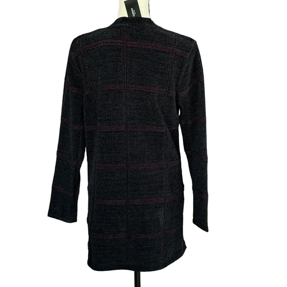 Alfani Petite Large Shine Window Pane Cardigan Sweater Pockets Open Front Black Size undefined - Image 4