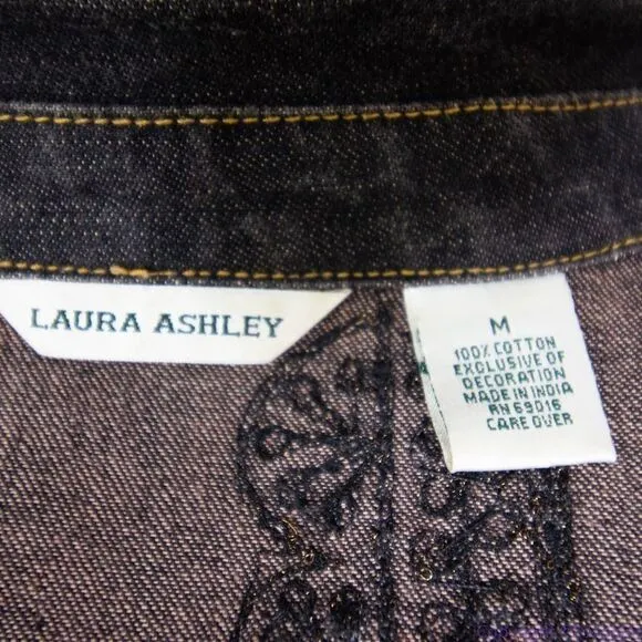 Laura Ashley brown beaded embroidered button up‎ jean jacket, size M - Image 17