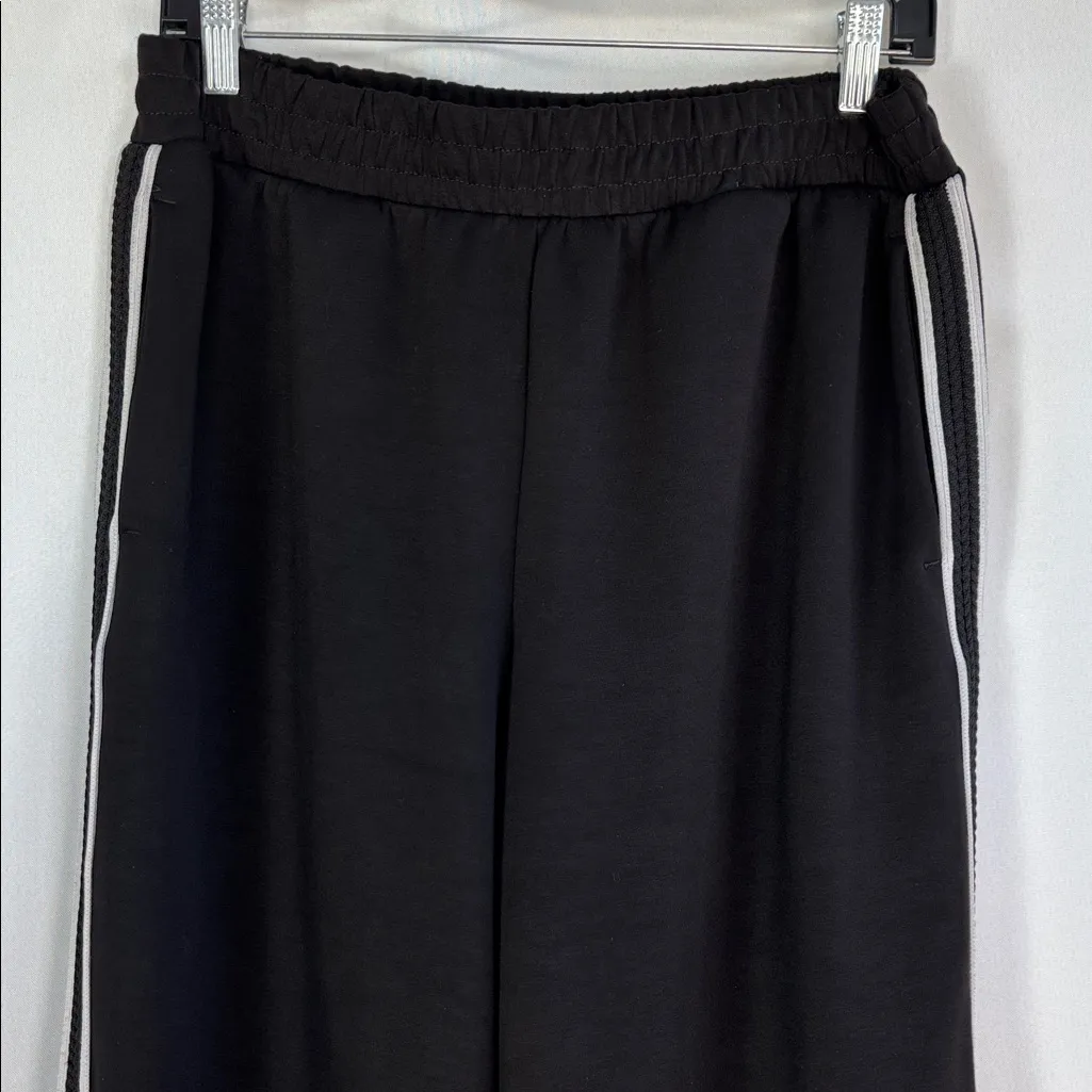 Elie Tahari black wide-leg trousers or track pants white side stripe Size L - Image 4
