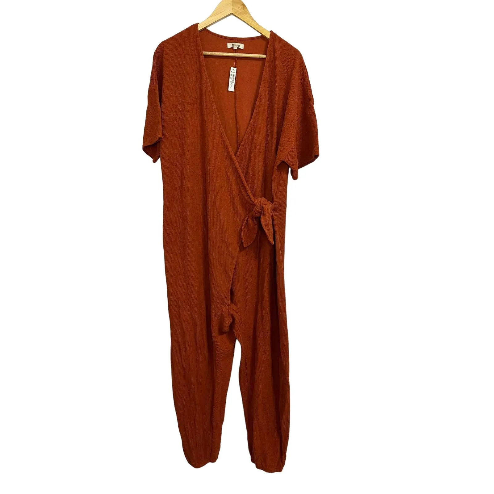 Madewell Fall Orange‎ Knit Waffle Tie-Knot Jumpsuit Size XXL NEW #MC983 - Image 2