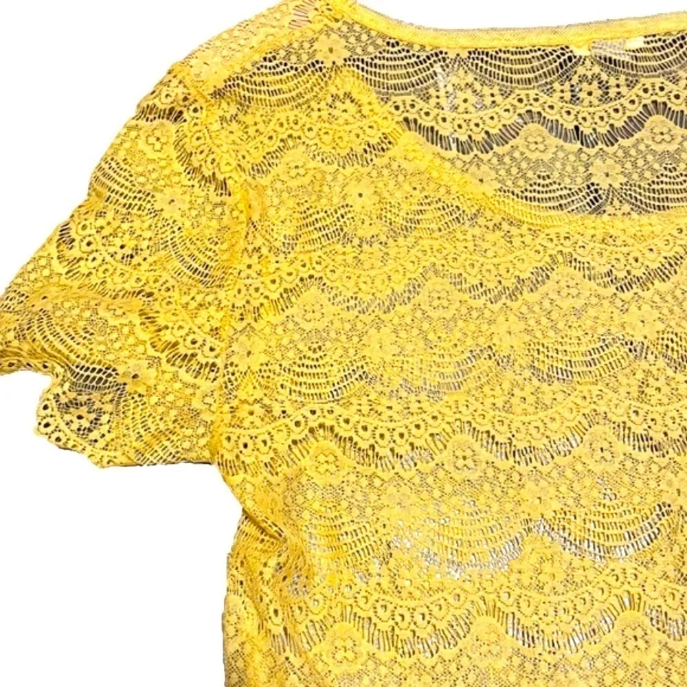 Fossil Lace Ruffle Floral Top Women Small Scalloped Boho Y2K Cottage Mustard - Image 2