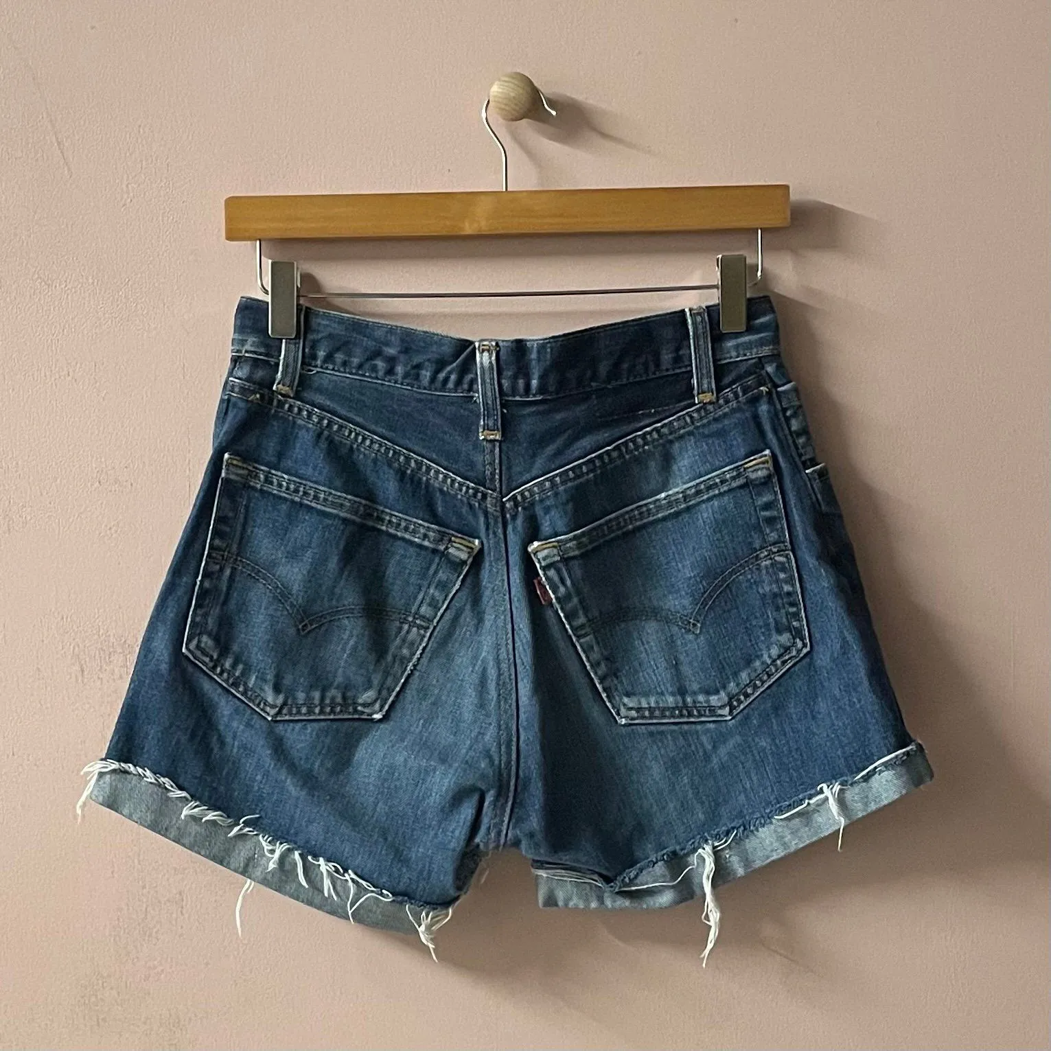 Vintage Levi’s 501 Distressed Dark Wash Cut Off Denim Shorts 27-28” Waist GUC - Image 2