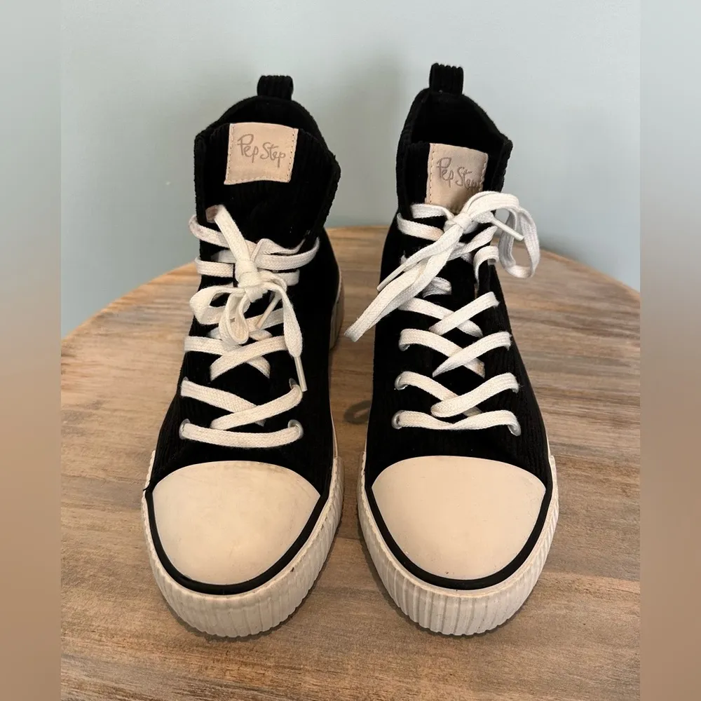 Pep Step Platform Corduroy black lace up sneakers size 8 - Image 2