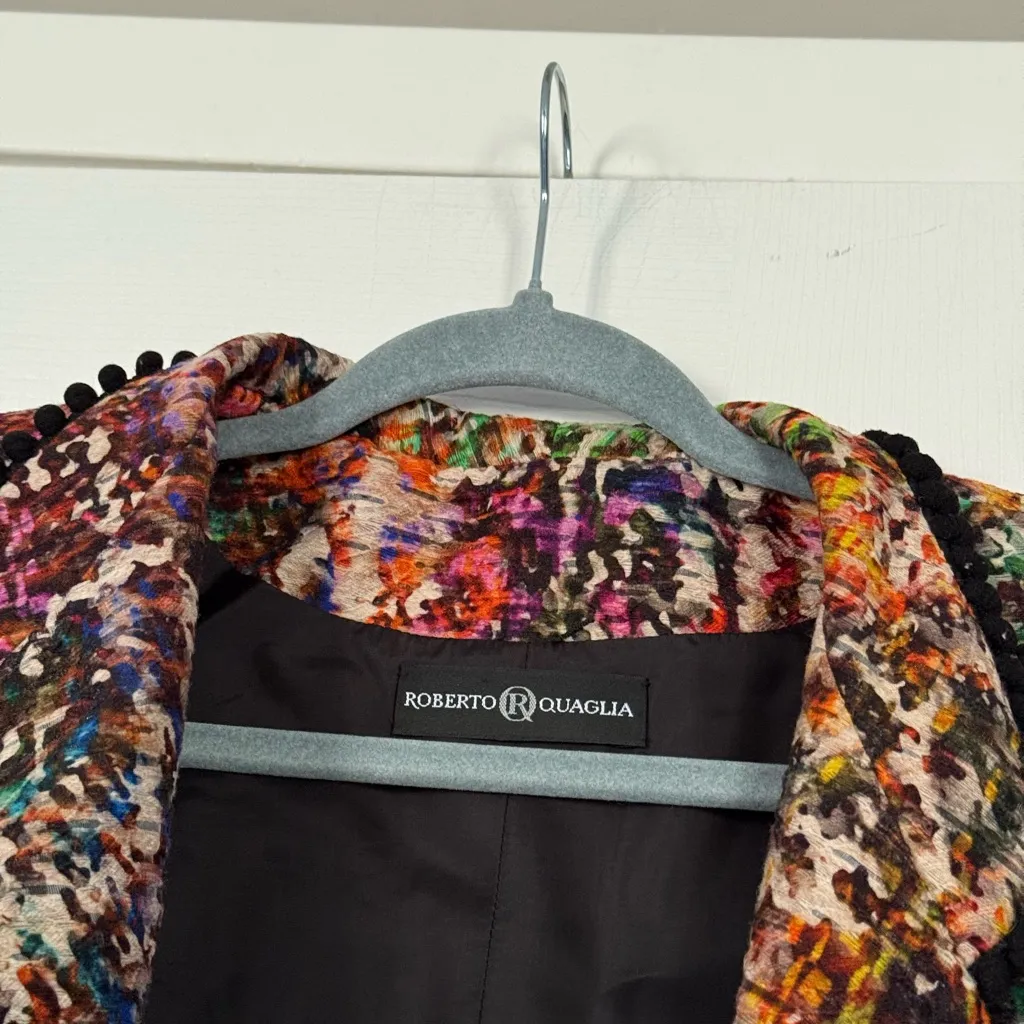 Roberto Quaglia 70% Wool Blend Artists Dream Colorful Tweed Long Blazer Coat Red Size M - Image 8