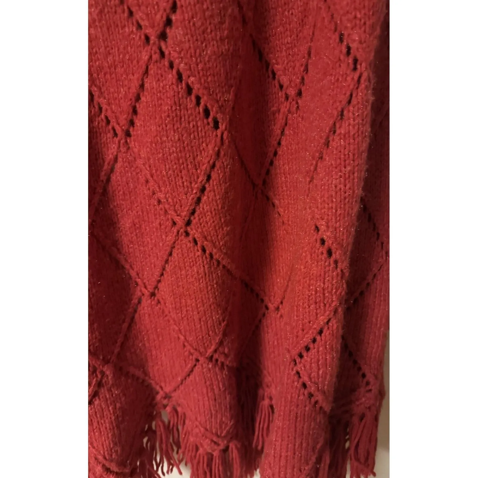 Vintage 1960-1970's Red Hand Knit One Of A Kind Caplete With Fringe - Image 11