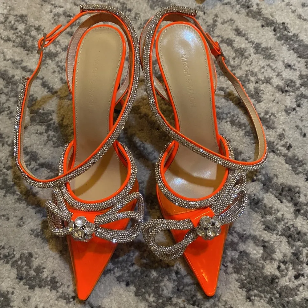 Women's Orange Double Bow Embellished Pvc Pumps size 36 - Image 3