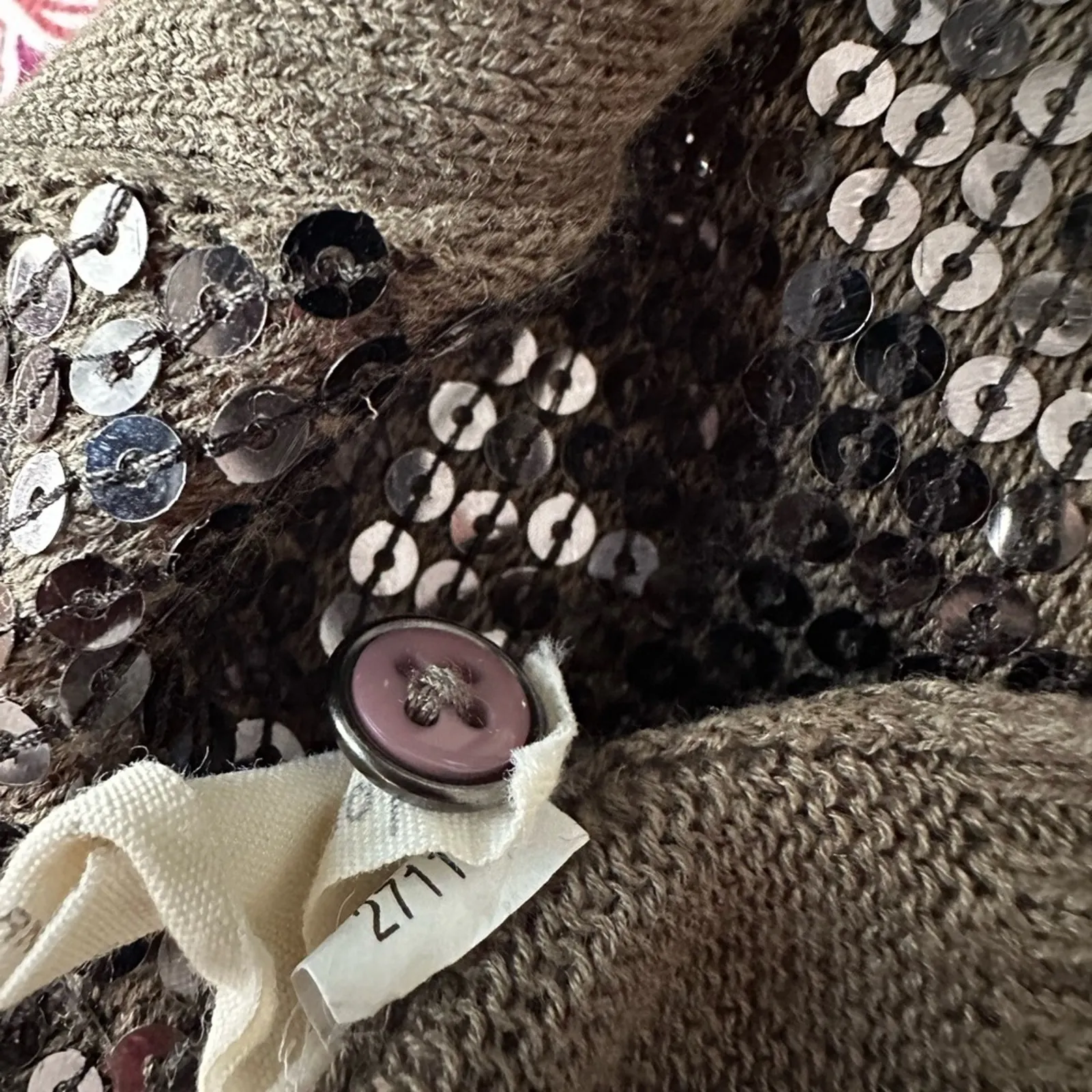 Vintage Fossil Olive Green Vest Button Up Sequin Festival Boho Indie Large Y2K - Image 8