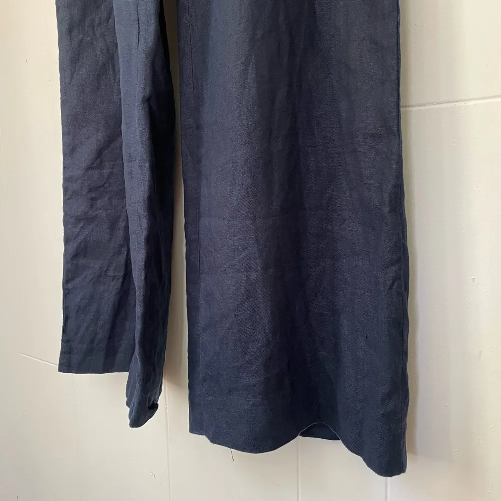 Chaps Linen Trousers Pants Pockets Dark Blue Minimal Coastal Grandma Size 12 - Image 13