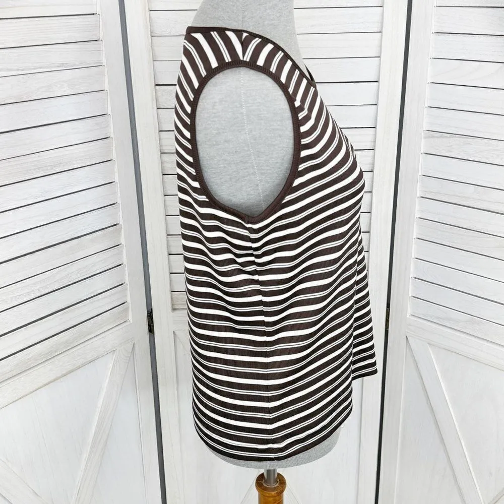 Covington Striped‎ Ribbed Knit Tank Top Brown White Medium Stretchy - Image 3