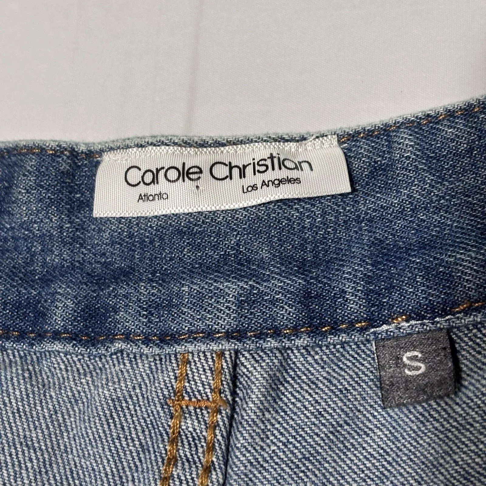 Carole Christian Womens Embroidered Denim Jean Shorts Med distressed Mid Rise S Blue - Image 5