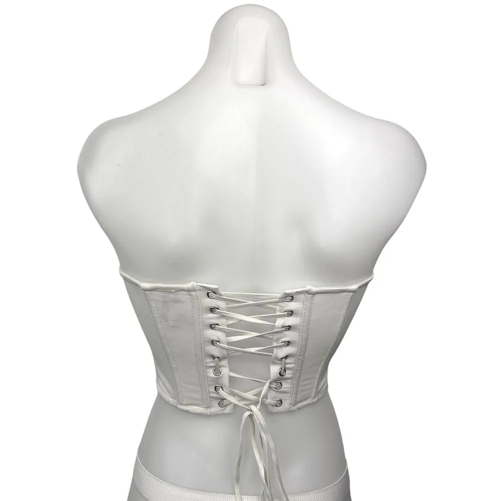 Urban Outfitters White Strapless Lace Up Back Bustier Corset Crop Tube Top Sz S - Image 2