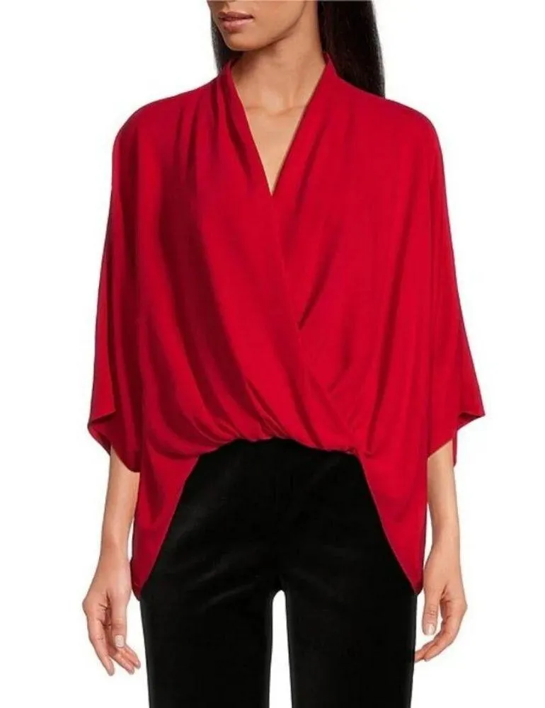 💕TRINA TURK💕 Draped High-Low Concourse Blouse ~ Reina Red Medium NWOT - Image 3