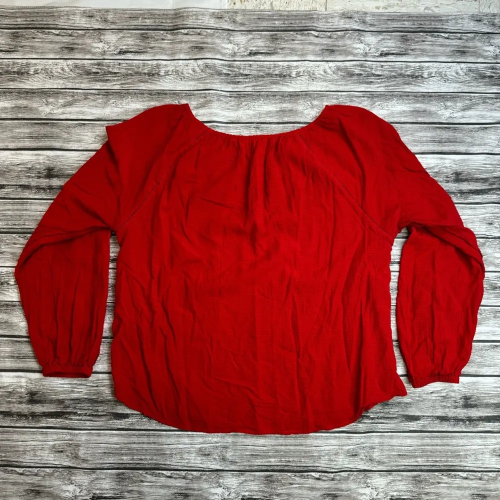 H&M L.O.G.G. Womens Peasant Blouse Bright Red 6 Balloon 3/4 Length Raglan Sleeve - Image 4