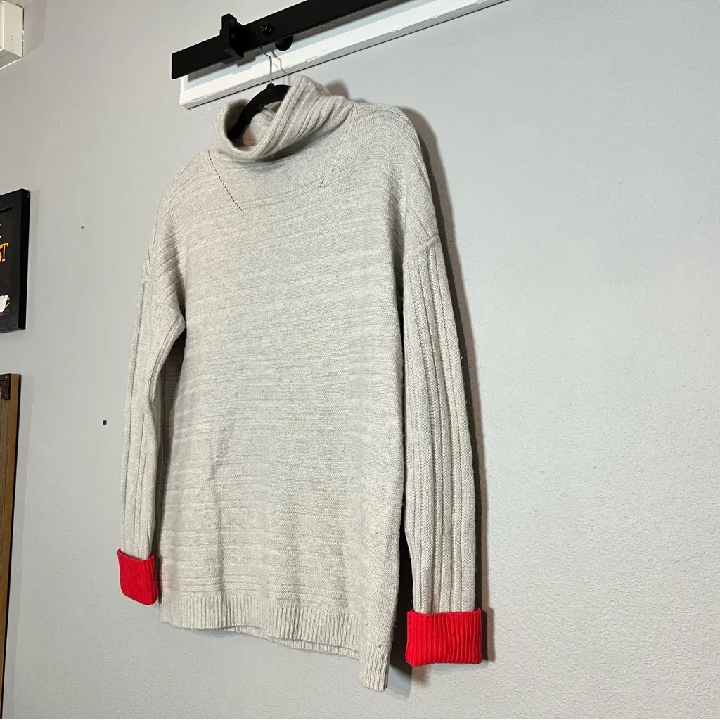 Duffy Cashmere Gray Grey Sweater Pink Cuffs Mockneck Turtleneck Size Small - Image 3