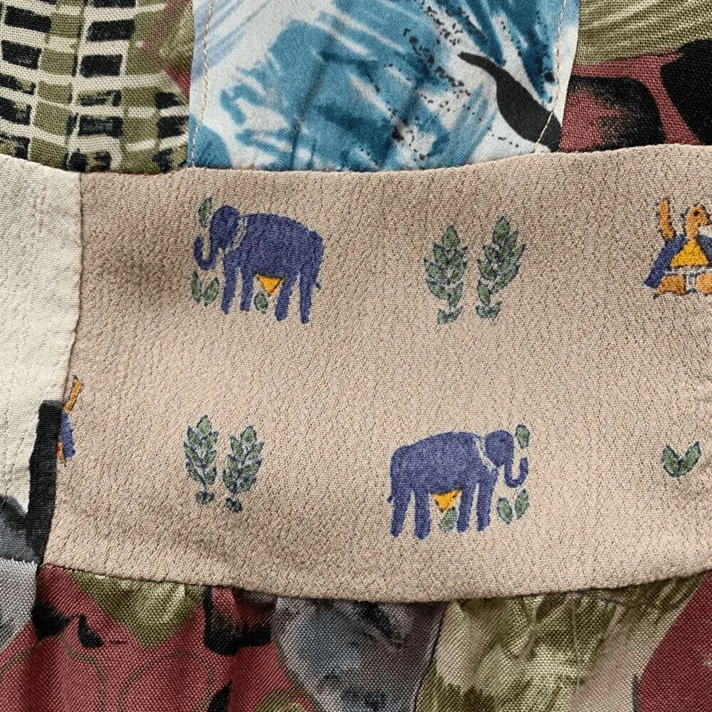 Vintage OOAK Handmade Patchwork Tank Top Jabot by Jana Elephant Print Small Blue - Image 9