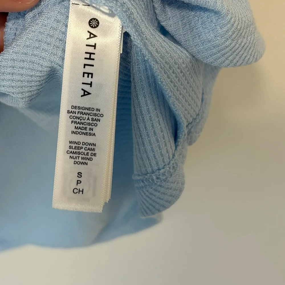 Athleta Wind Down Sleep Cami Blue Waffle Knit Tank Top Lounge Pajamas V Neck - Image 9