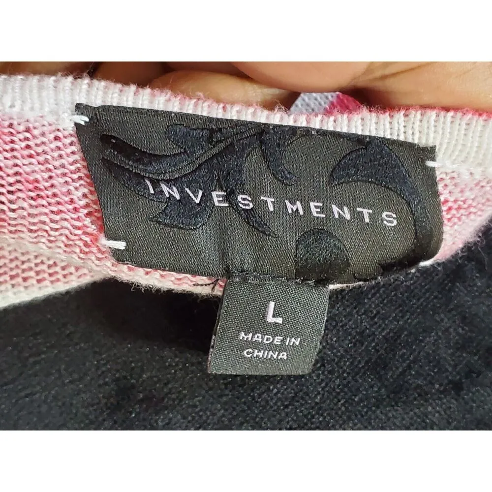 Investments Women White Pink Linen Round Neck Short Sleeve Top Shirt Size Large - Image 7