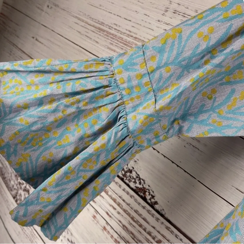 Roller Rabbit Blue Floral Stripe Three Quarter Ruffle Sleeve Dress Women’s Large - Image 5