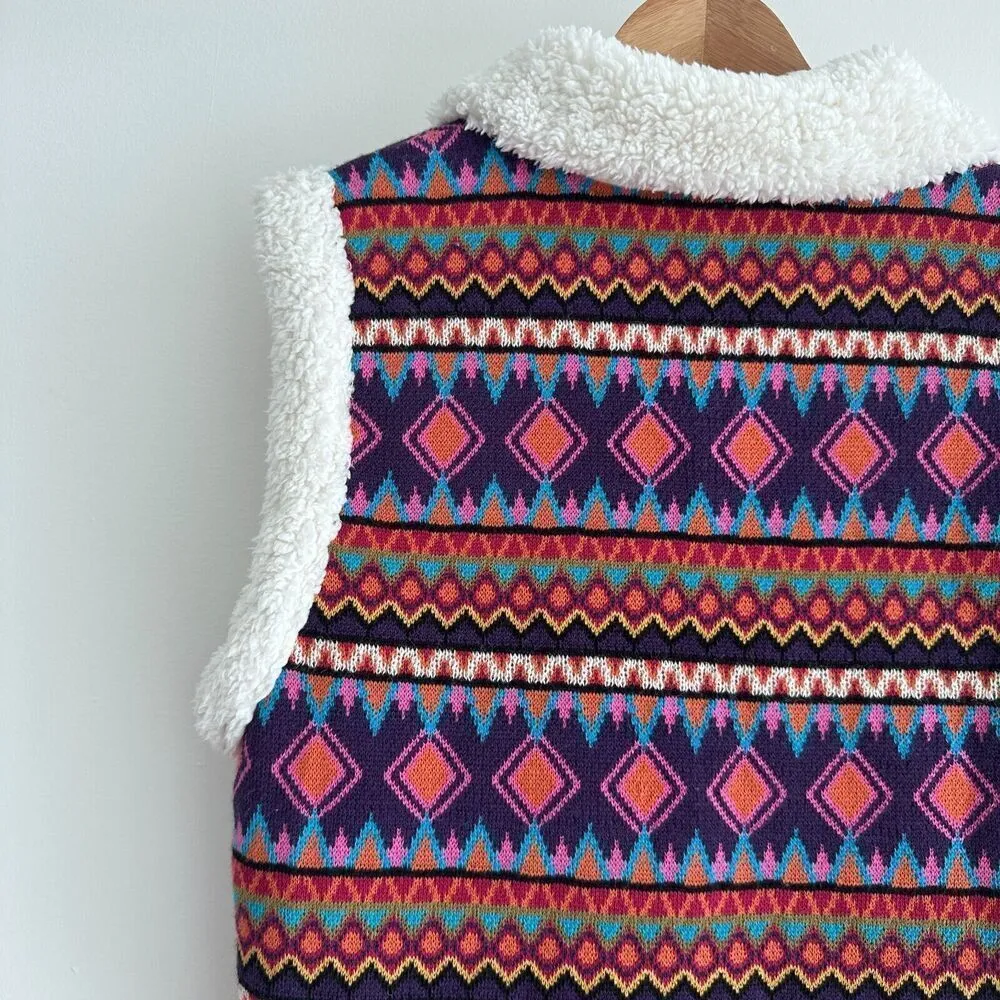 Johnny Was Vest Women Small Yuya Sherpa Alpaca Blend Aztec Boho Print Jacket NWT - Image 6