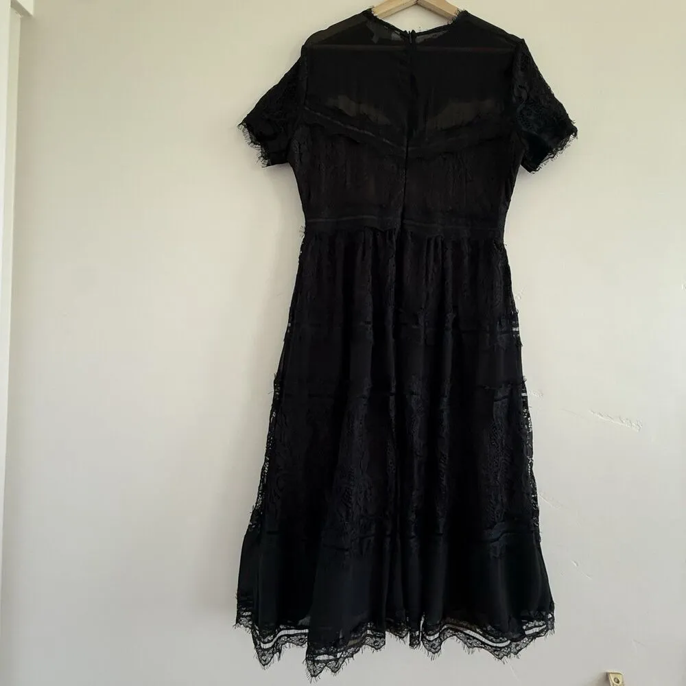 NWT Bohme Midi Dress Women's Large Black Lace Overlay Nude Cottage Core - Image 4