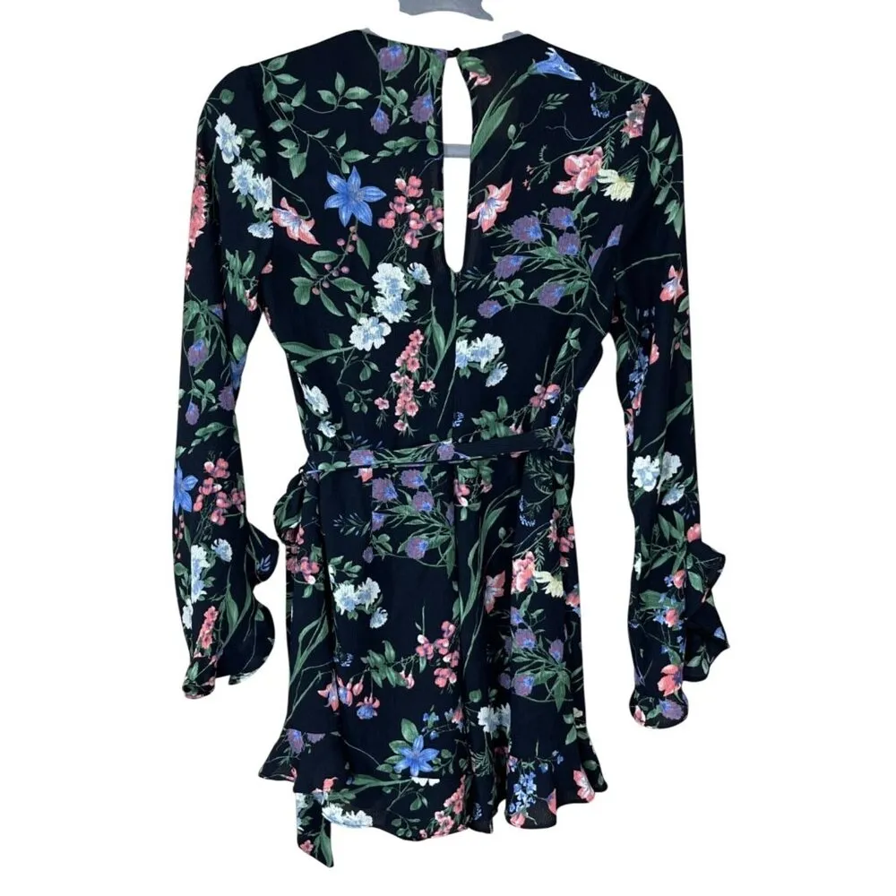 Lush Romper Black Floral Long Sleeve Keyhole Opening XS Extra Small Lightweight - Image 2
