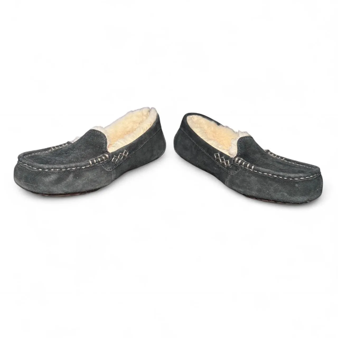 UGG Women’s Suede Shearling Slippers Gray Size 7 Moccasin Indoor Outdoor 1106878 - Image 3