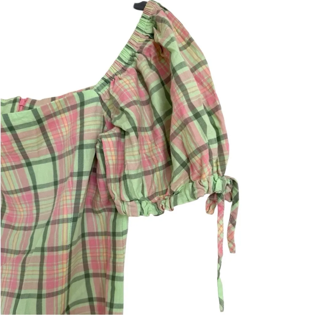 The Ragged Priest Women Gingham Plaid Mini Dress, Apple Pink Green Combo Small S - Image 10