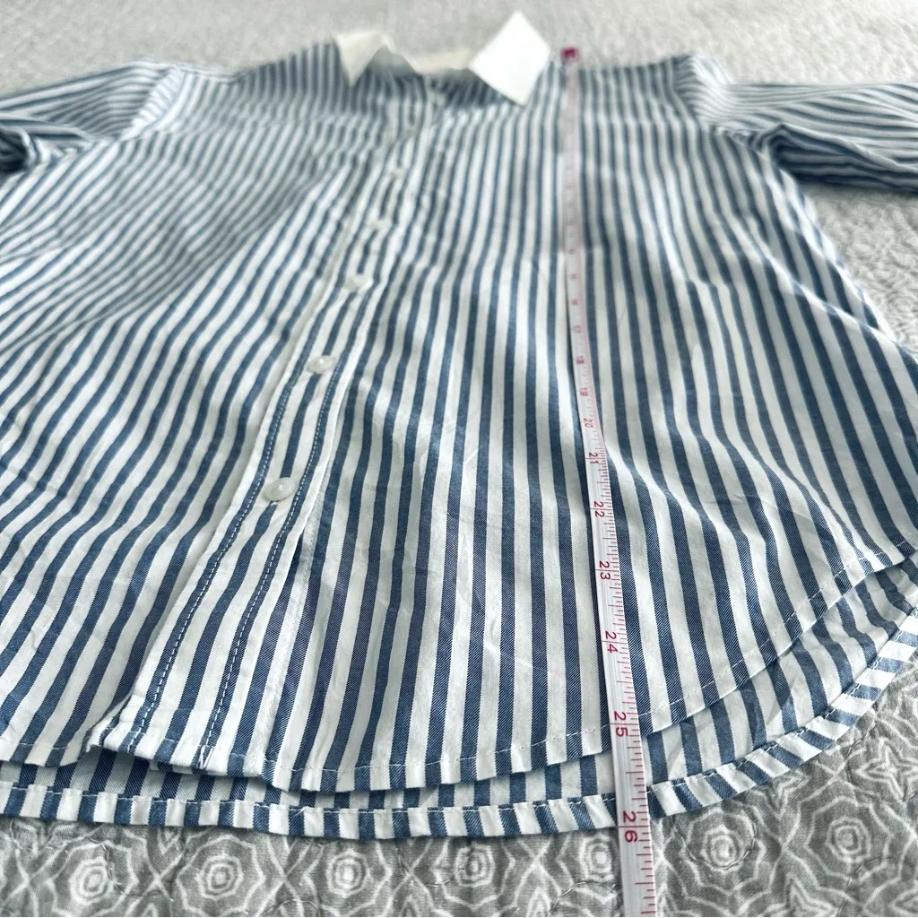 EVERLANE The Must-Have Shirt in Silky Cotton  Mariner Blue White Stripe Size 0 - Image 11