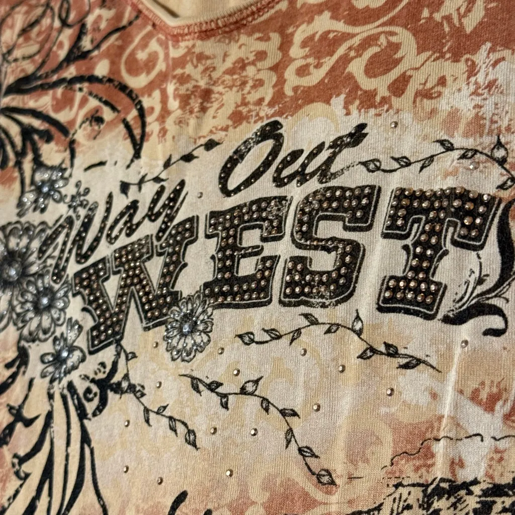 Western Cowgirl Rhinestone Top S Tan - Image 3