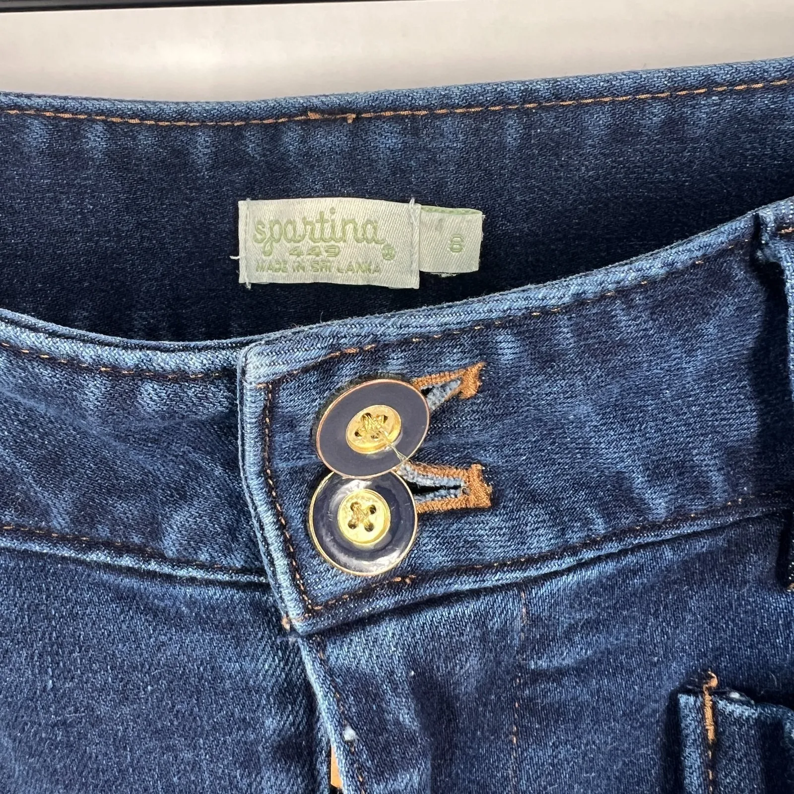 Spartina 449 Kick Flare Jeans Womens 8 Blue Denim Frayed Hem Patch Pockets - Image 4