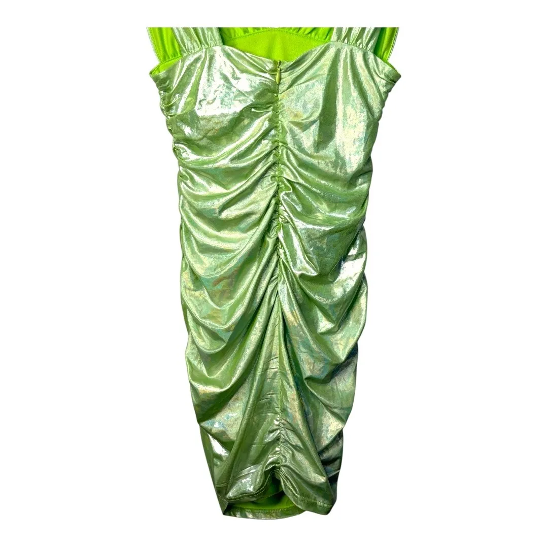 Superdown Mini Dress Sleeveless Metallic Bodycon Party Clubwear Green Size Small - Image 7